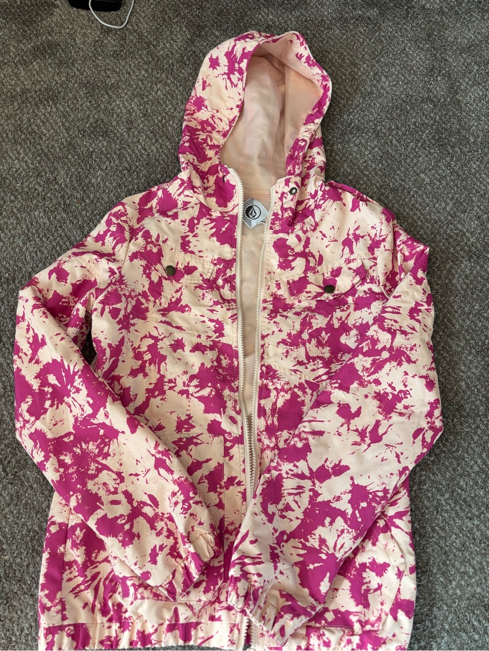 Volcom Pink and Cream Splash Hooded Jacket